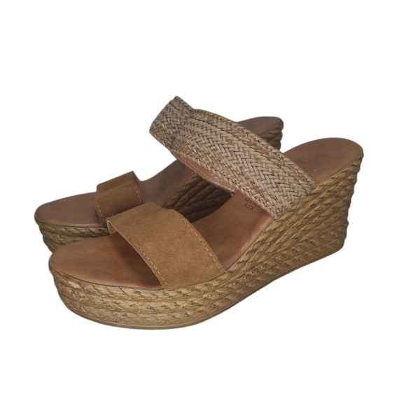 Mariella Suede Leather Woven Natural Slip On Wedge Sandals Size 7 - Picture 11 of 11